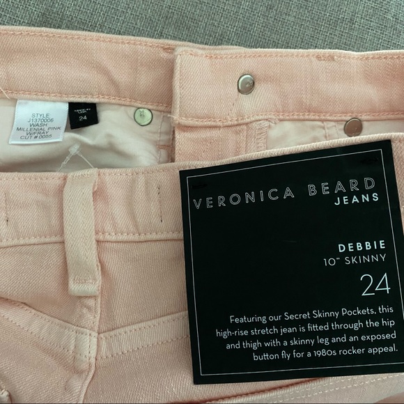 Veronica Beard millennia Pink Debbie 10" High Rise buttons Fly Jeans size 24 New - Picture 2 of 8